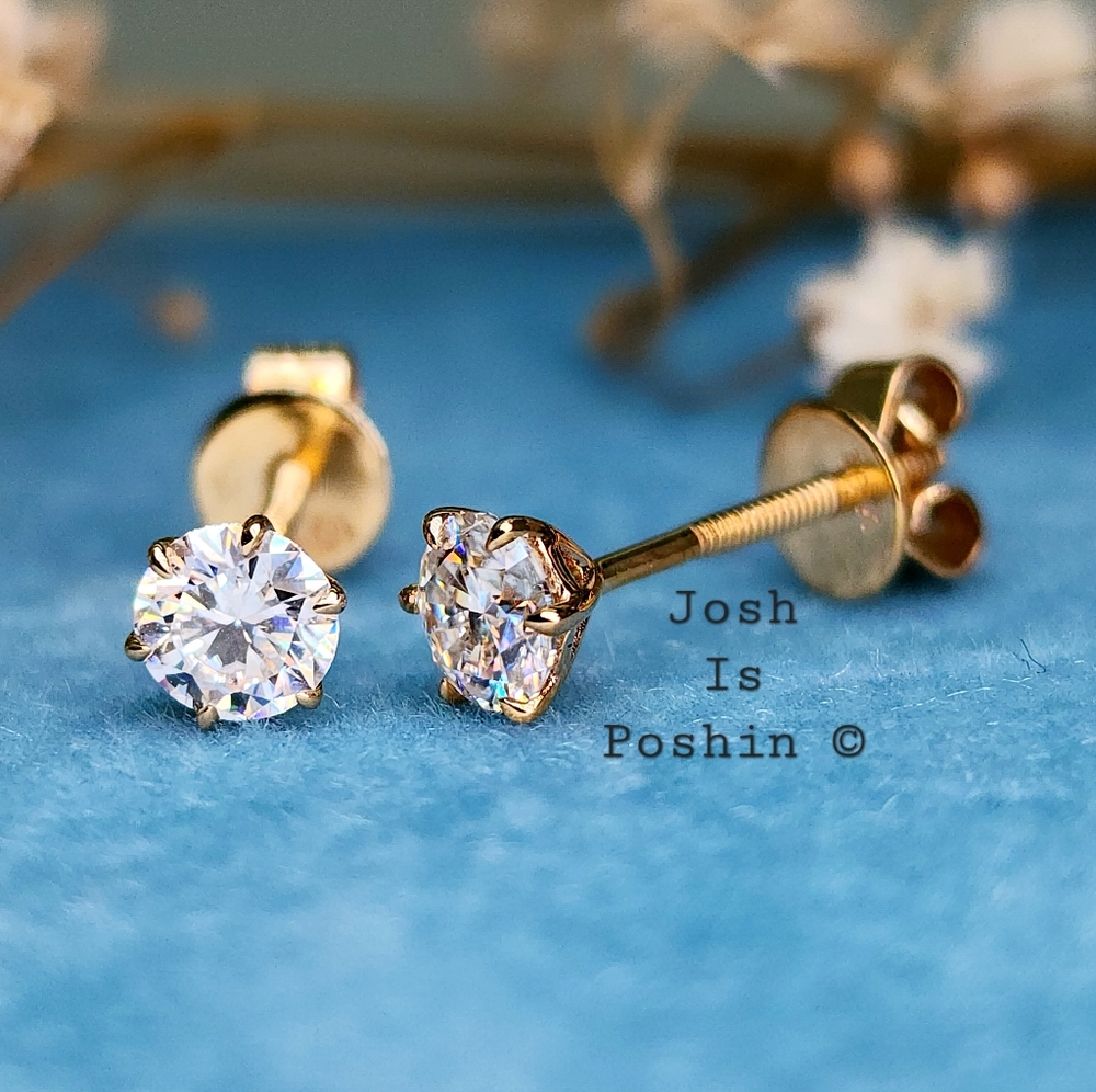 10K gold Moissanite six prong screw back stud earrings